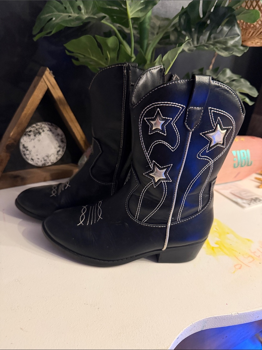 The Children's Place Black Kids Star Patch Cowboy Boots
